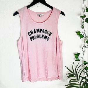 Express CHAMPAGNE PROBLEMS PINK SEQUIN SPARKLE GRAPHIC TANK TOP